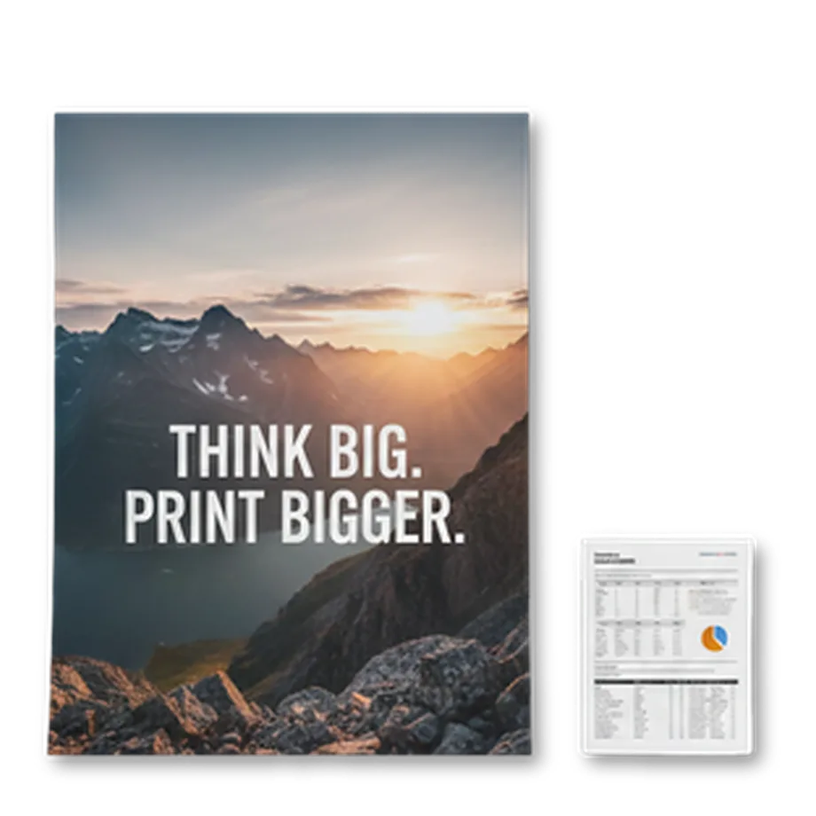 Affiche grand format « Think big. Print bigger. » imprimée à Bruxelles chez CopyHouse Arenberg